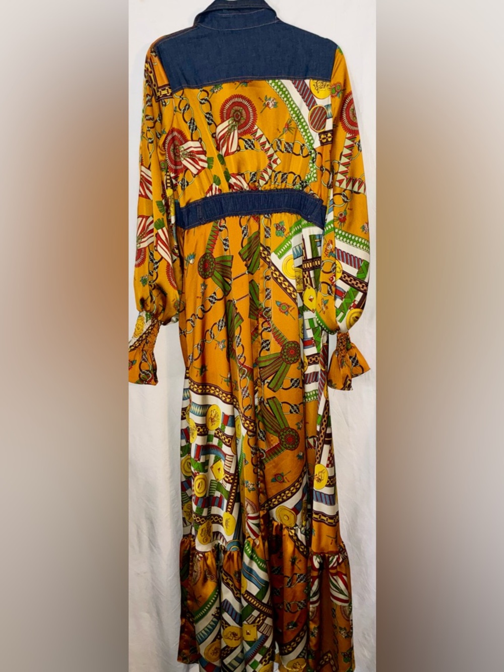 TOV Holy Patterned Maxi Shirt Button Dress With Denim Trim Size 40 New With Tag - Picture 9 of 11